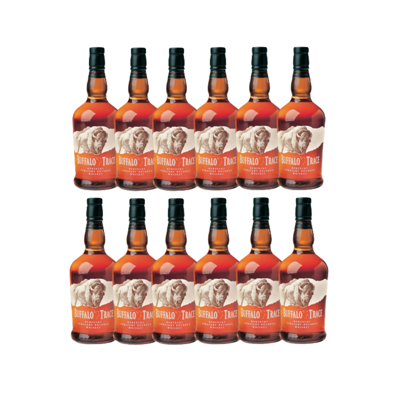 “Buffalo Trace Bourbon packaging box with 12 bottles”