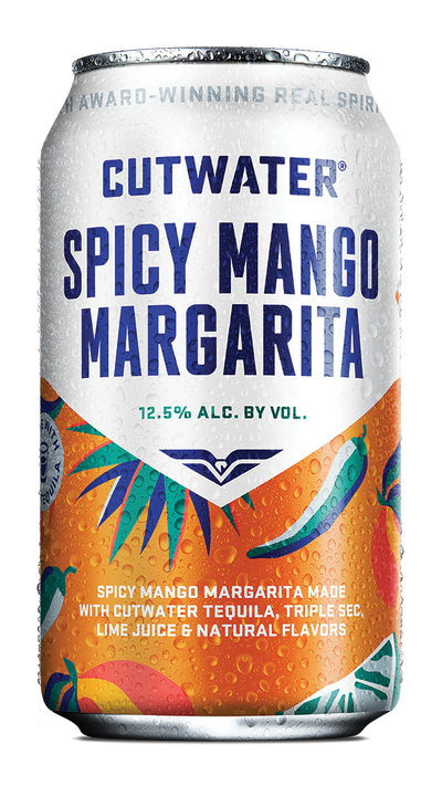 "Cutwater Spicy Mango Margarita 4 Pack – 12 oz canned spicy mango tequila cocktail"