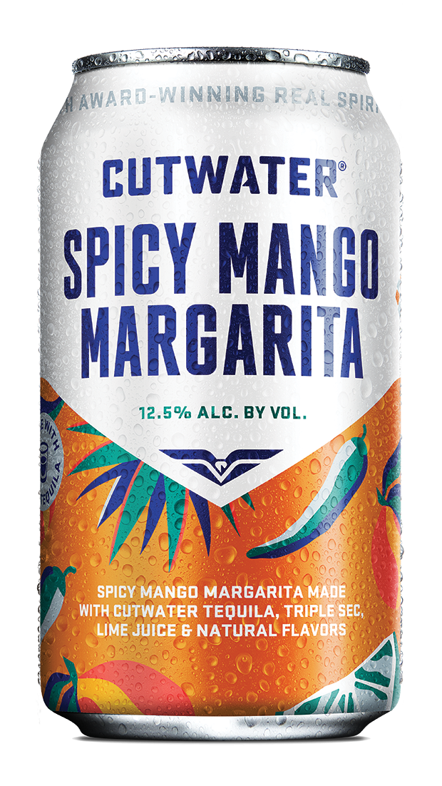 "Cutwater Spicy Mango Margarita 4 Pack – 12 oz canned spicy mango tequila cocktail"