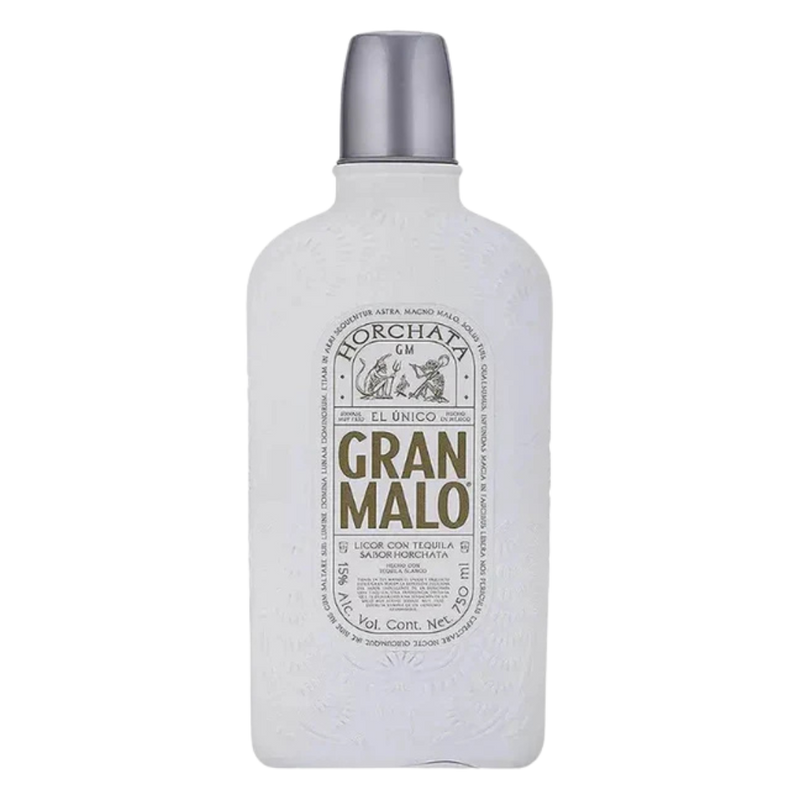 “Gran Malo Horchata Tequila bottle with creamy horchata tequila branding in a sleek white design.”