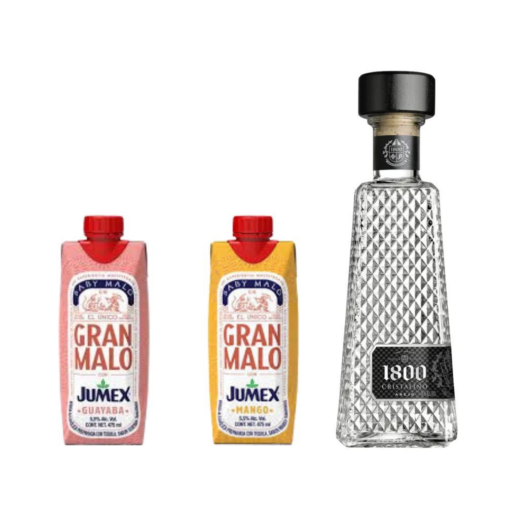 Buy Gran Malo X Jumex Guava &amp; Mango Tequila &amp; 1800 Cristalino Añejo Tequila Bundle - Sunset Liquor 