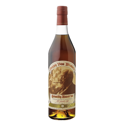 “Pappy Van Winkle’s Family Reserve 20 Year bourbon bottle with gold label and premium packaging.”