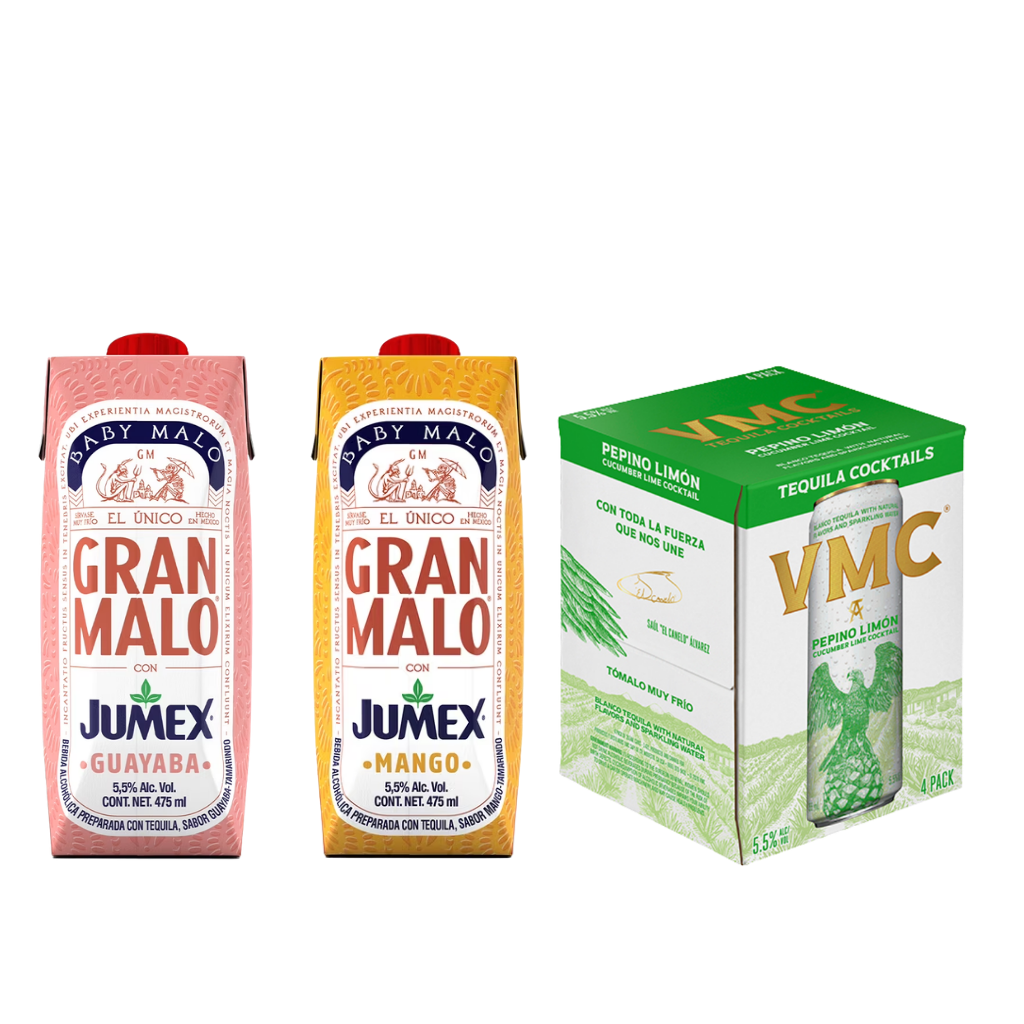 Buy VMC Pepino Limón Cucumber Lime Cocktail 4 Pack &amp; Gran Malo Mango Guava Jumex Tequila Bundle | Sunset Liquor 