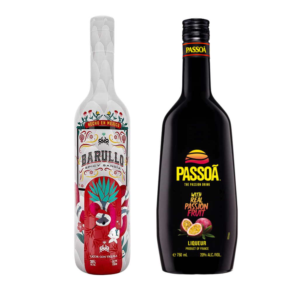 Barullo Spicy Sandía and Passoã Passion Fruit Liqueur 750ml combo set for cocktails and home bar