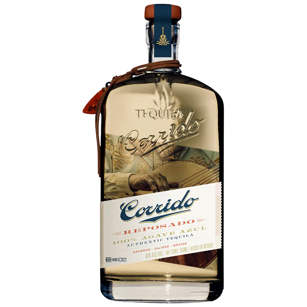 Corrido Reposado Tequila 750ml bottle with golden amber color
