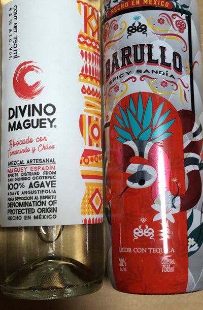 Cambo  BARULLO SPICY SANDÍA By Hotspanish bottle & Divino Maguey Tamarindo Mezcal bottle