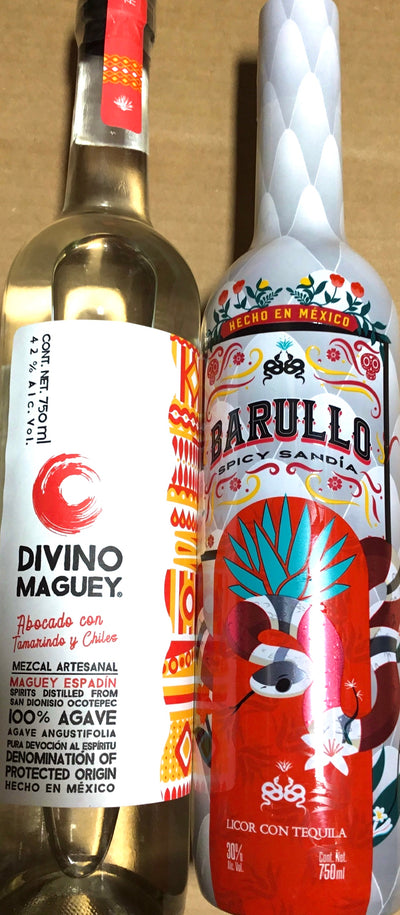 Cambo  BARULLO SPICY SANDÍA By Hotspanish bottle & Divino Maguey Tamarindo Mezcal bottle