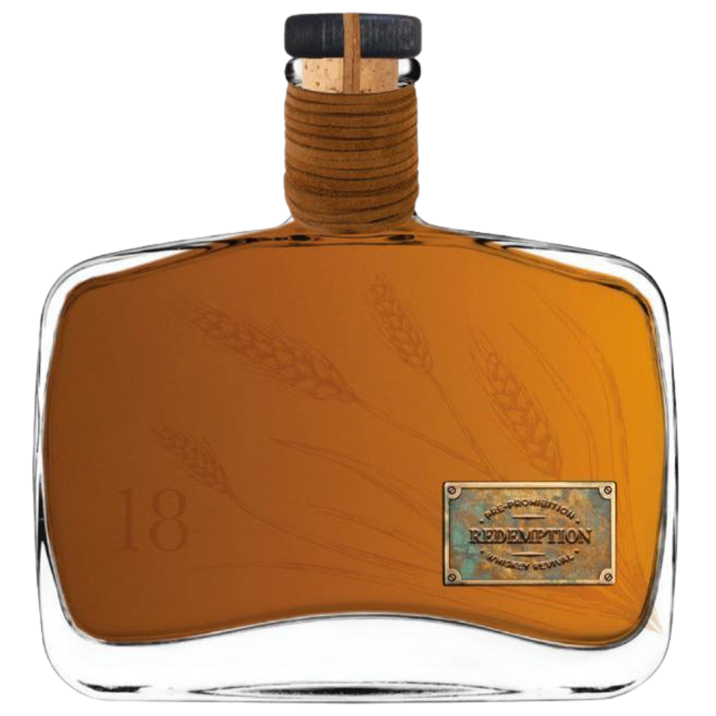 Redemption 18 Year Old Barrel Proof Straight Whiskey bottle with premium aged American whiskey