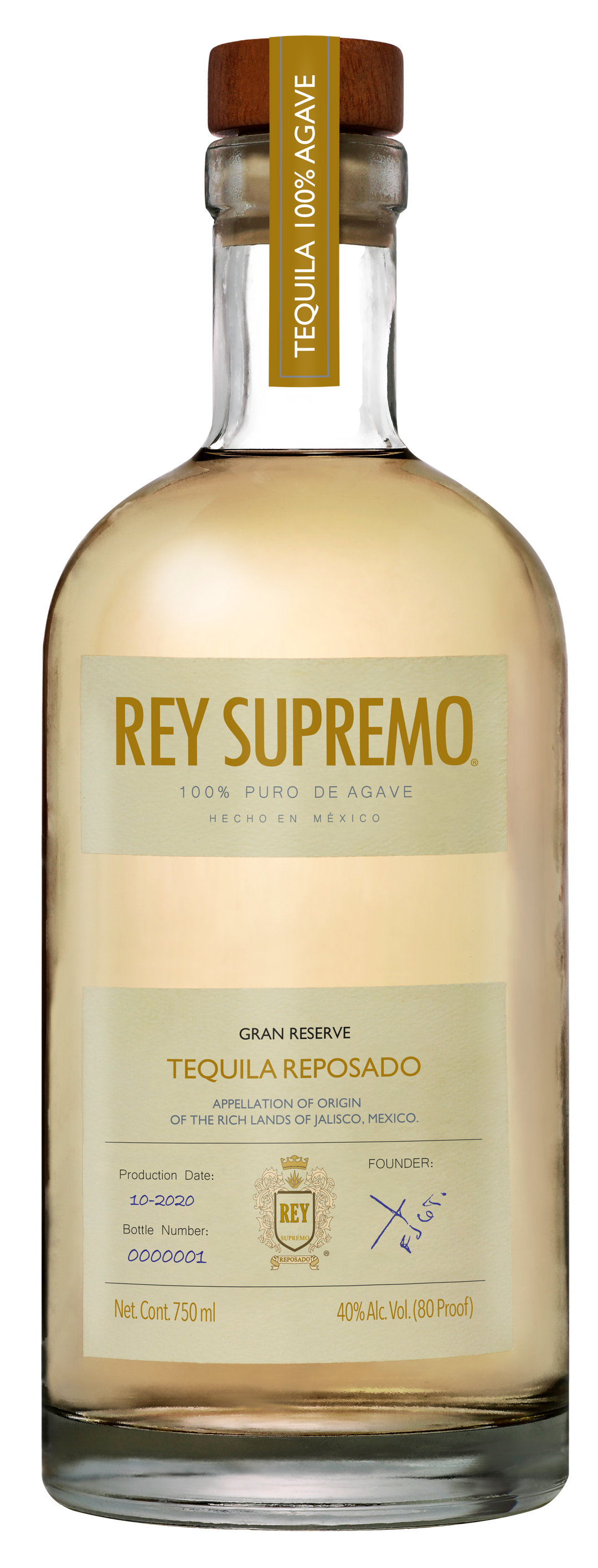Rey Supremo Reposado 750ml premium tequila bottle with gold label